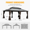 Outdoor Living 14X20Ft Hardtop Gazebo, Permanent Metal Gazebo With Galvanized Steel Double Roof And Aluminum Frame, Curtain And Netting, Large Pavilion Gazebo For Patio Deck Garden Brown Aluminum