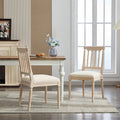 Antique Dining Chairs Linen Fabric Upholstered Wooden Chairs Set Of 2 Cream Fabric