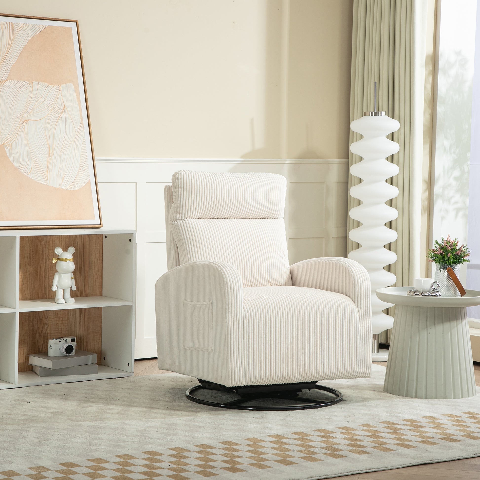 Jiada Upholstered Swivel Glider.Flannel Fabric.Rocking Chair For Nursery In Beige.Modern Style One Left Bag Beige Primary Living Space Foam Fabric Metal