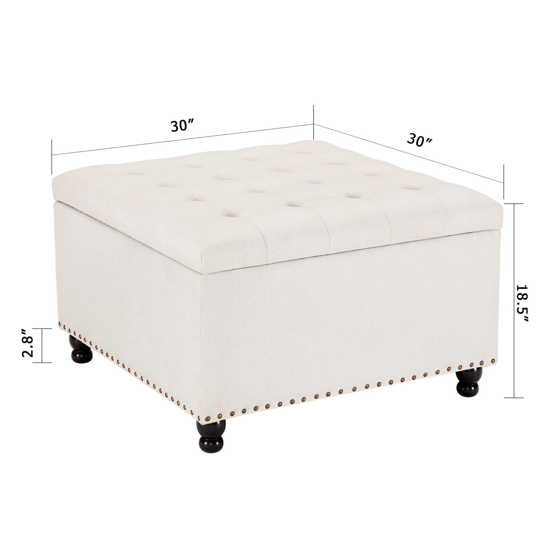 Large Square Tufted Upholstered Ottoman Bench And Coffee Table With Storage, Oversized Footrest For Living Room, Beige Beige Wood Backless Wood Square Armless With Storage Wood Fabric