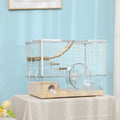 Pawhut Hamster Cage, Transparent Gerbil Cage For Hamsters And Gerbils With Deep Bottom, Wooden Ramp, Hut, Bathroom And Exercise Wheel, 23.25