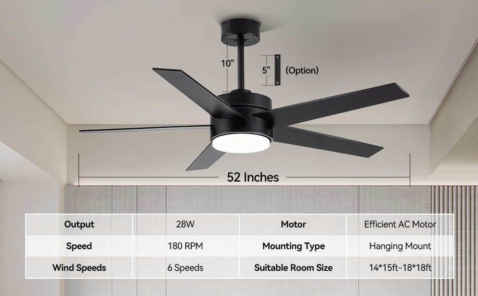 Modern Ceiling Fan With Light And Remote Control, 52 Inch Airflow Cool Airflow Warm, 5 Reversible Blades, Dimmable Led Light,For Living Room And Bedroom Black Modern Plywood