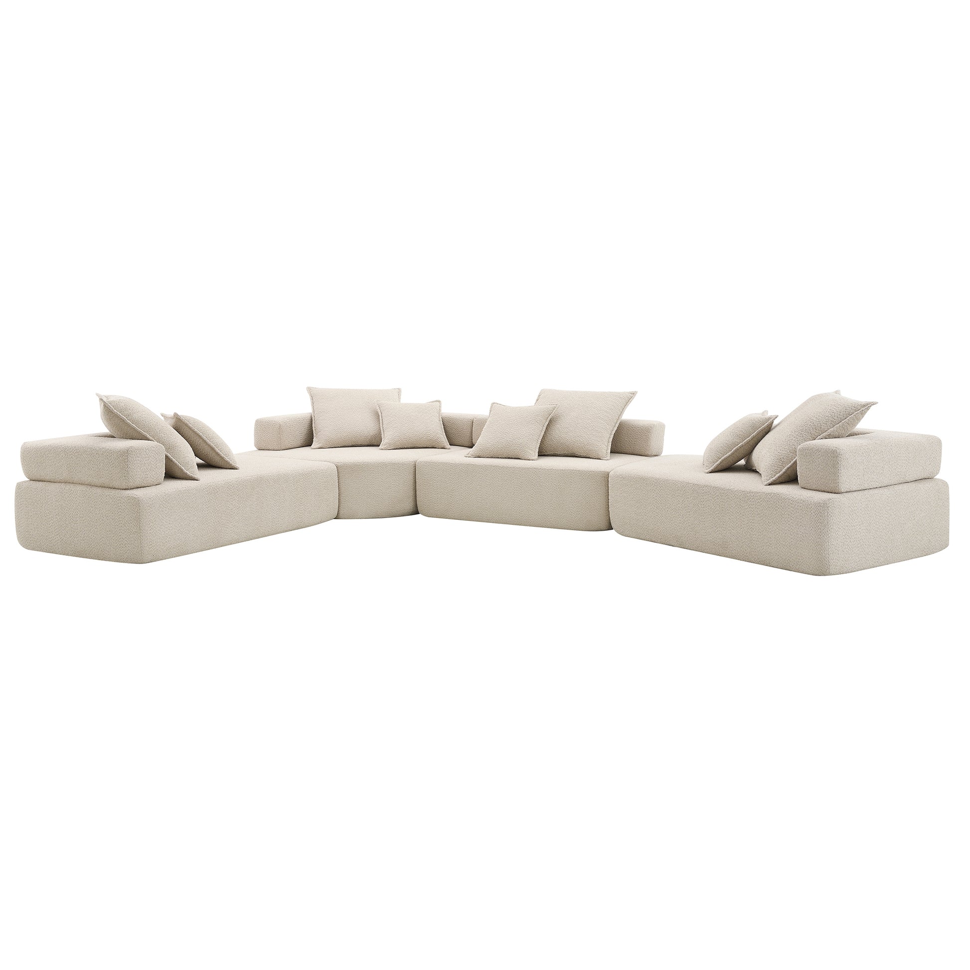 156''Oversized Modular U Shaped Sectional Sofa,Luxury Boucle Floor Couch Set,Convertible Sleeper Couch,Spacious Foam Filled Sofa Bed For Living Room,4 Pc Free Combination,2 Color Beige Boucle 6 Seat