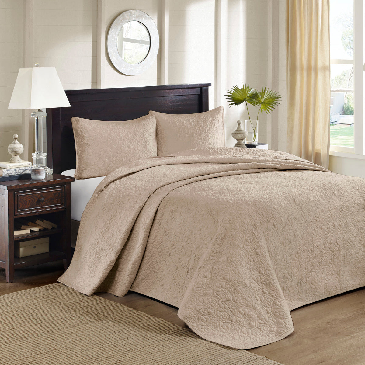 Reversible Bedspread Set Khaki King Khaki Cotton