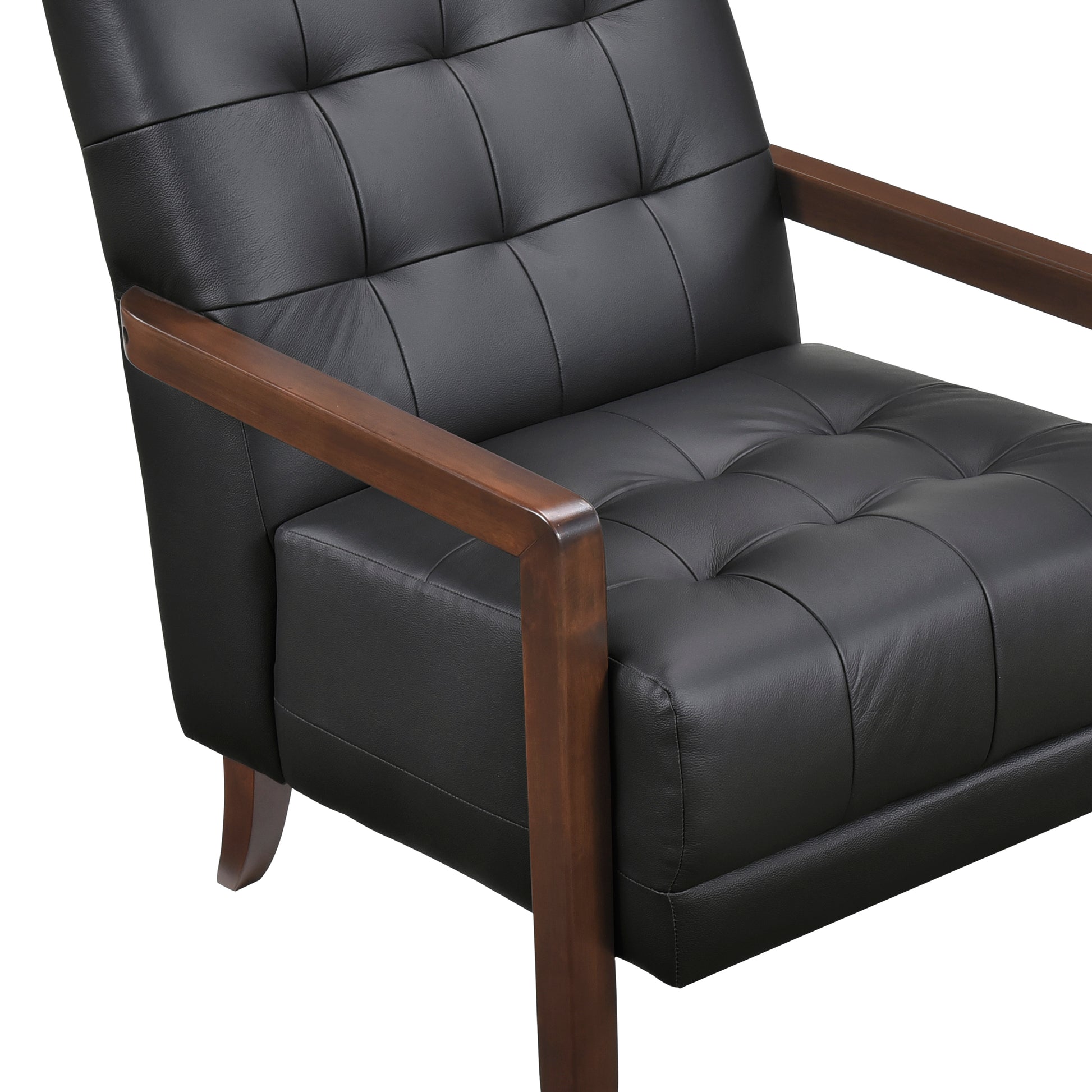 Modern Style Accent Chair Black Leather Upholstered Tufted Detail Walnut Finish Wood Furniture 1Pc Black Primary Living Space Contemporary,Modern Plywood