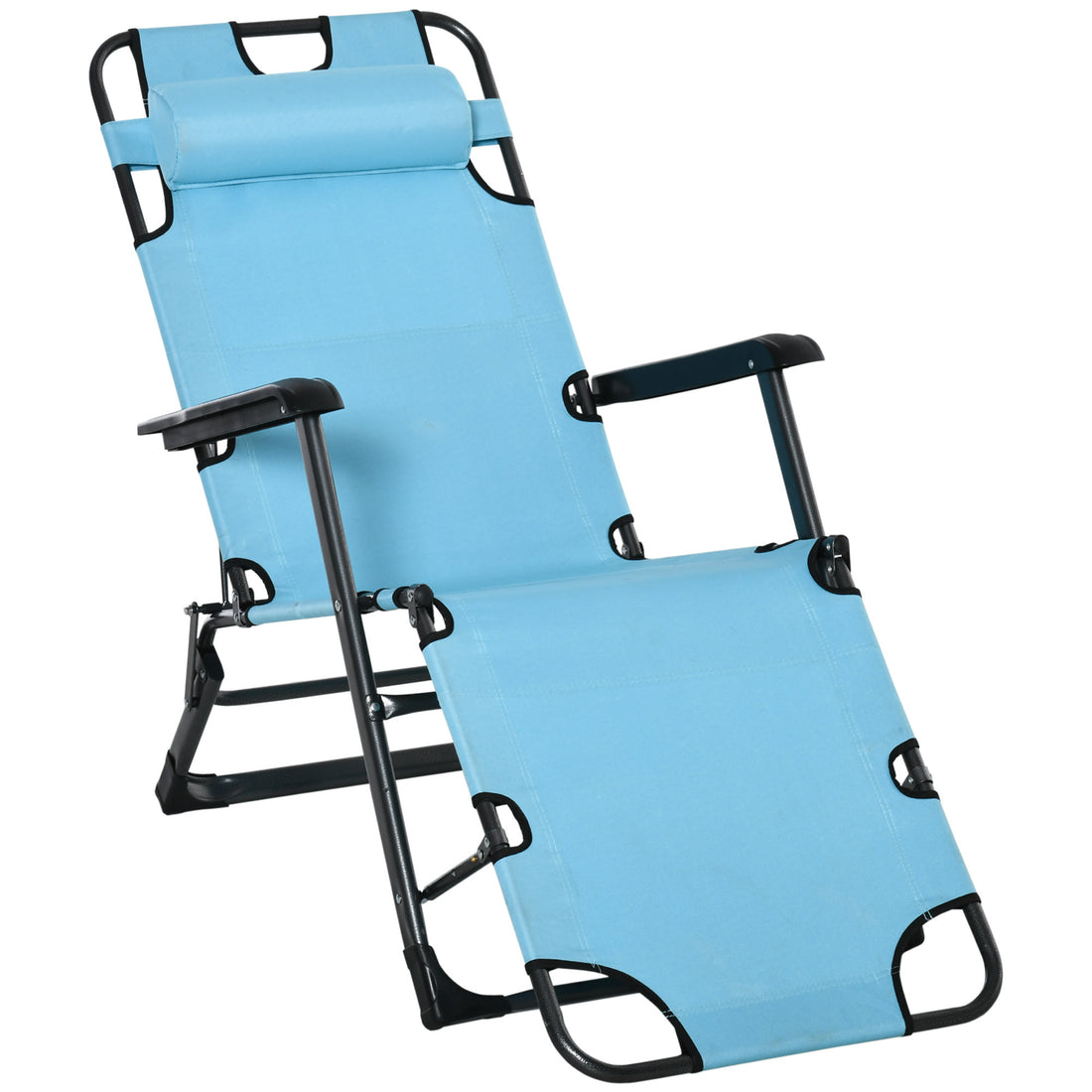 Outsunny Folding Chaise Lounge Chair For Outside, 2 In 1 Tanning Chair With Pillow & Pocket, Adjustable Pool Chair For Beach, Patio, Lawn, Deck, Blue Blue Metal