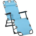 Outsunny Folding Chaise Lounge Chair For Outside, 2 In 1 Tanning Chair With Pillow & Pocket, Adjustable Pool Chair For Beach, Patio, Lawn, Deck, Blue Blue Metal