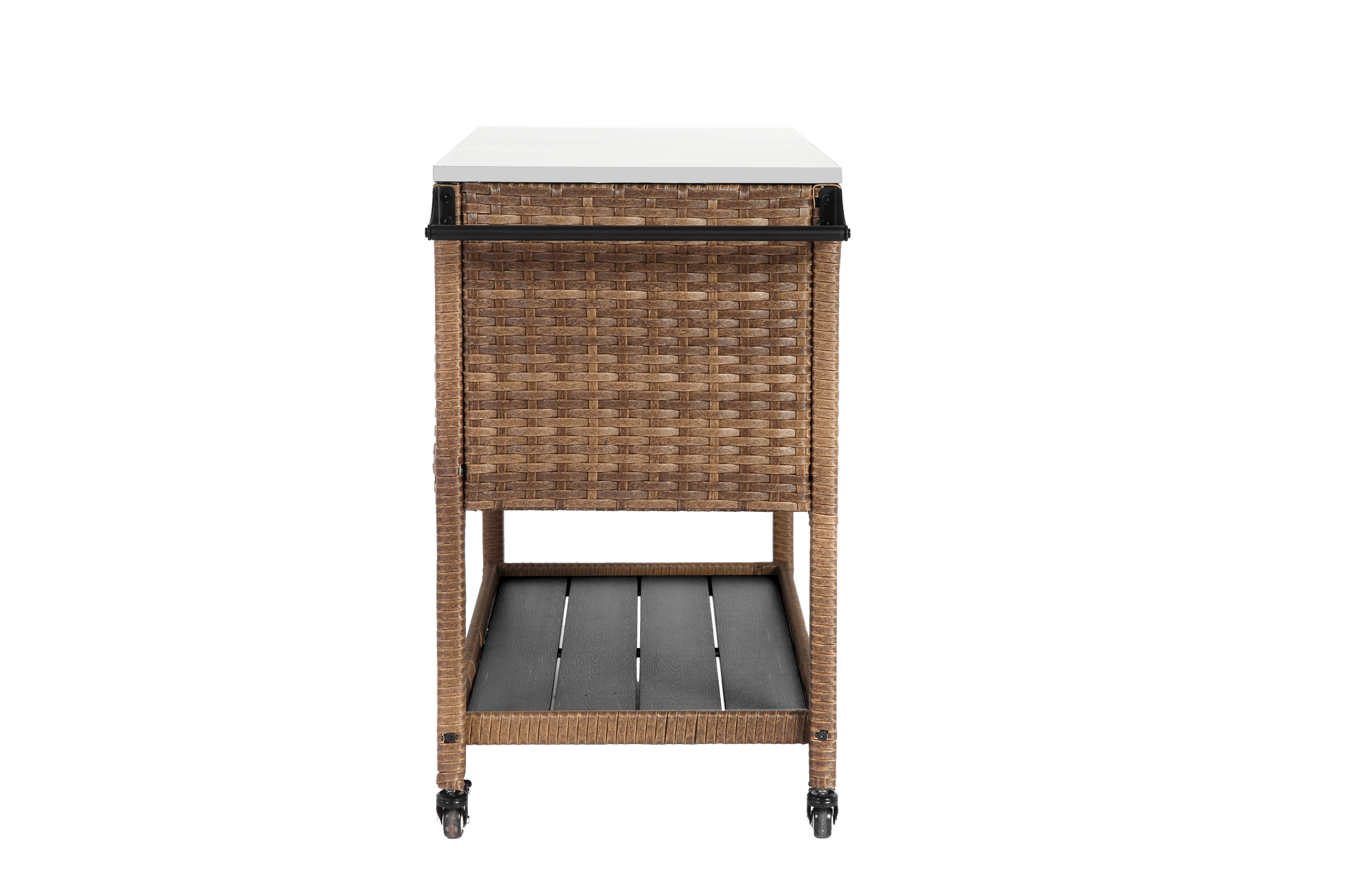 Outdoor Wicker Bar Cart, Patio Wine Serving Cart W Wheels, Rolling Rattan Beverage Bar Counter Table W Glass Top For Porch Backyard Garden Poolside Party, Brown No Brown Garden & Outdoor Steel