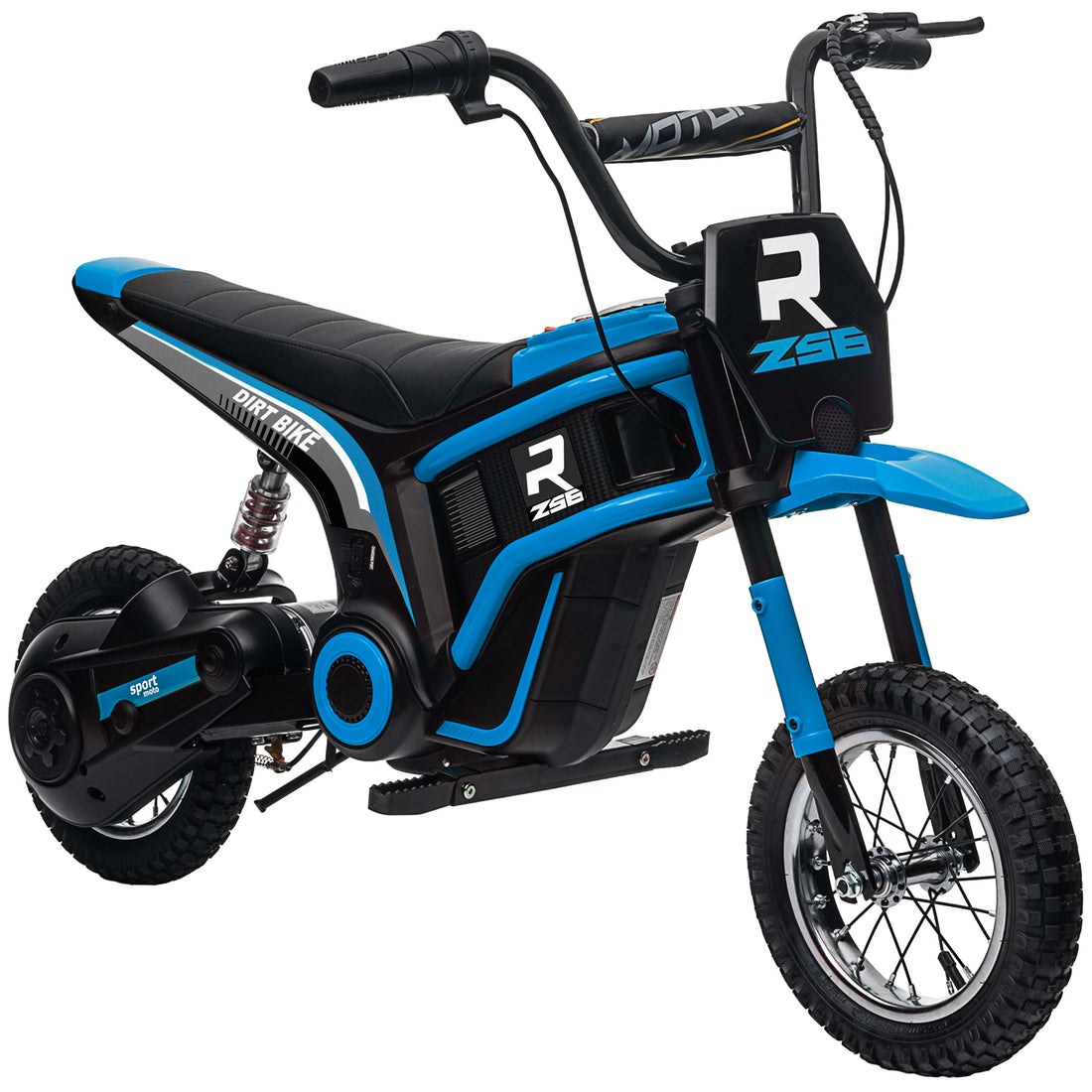 Aosom Electric Dirt Bike With Twist Grip Throttle, 24V 350W Off Road Electric Motorcycle, Up To 15 Mph With Brake, Music Horn, Rear Suspension For Ages 13 Years, Blue Blue Plastic