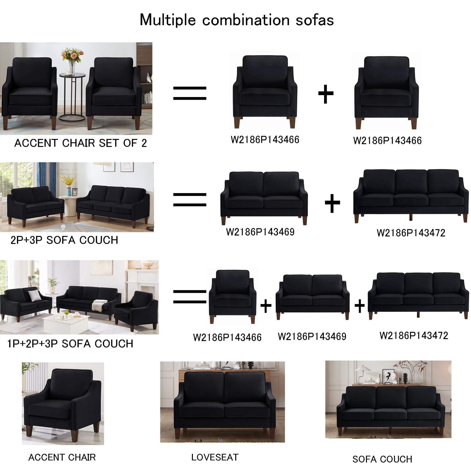 Modern 3 Person Seat Sofa Couch With Scooped Armrest Wood Legs,Upholstered Velvet 3 Seat Sofa With Removable Cushions For Livingroom Bedroom,Black Black Espresso Velvet Wood Primary Living Space Medium Soft Cushion Back American Design Rubberwood Square