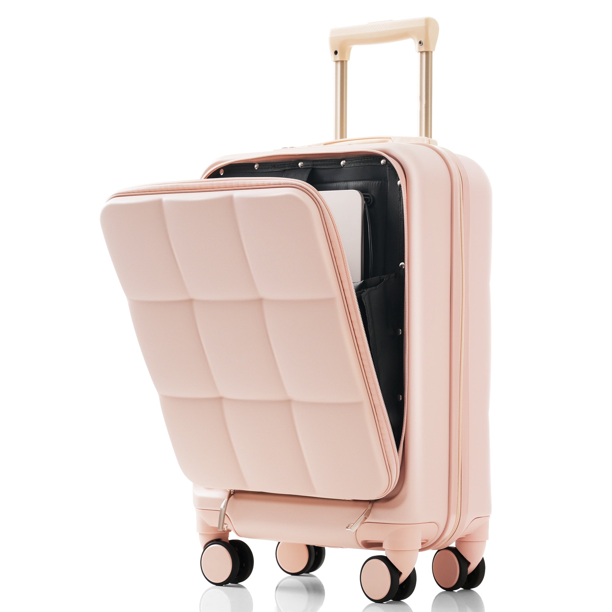 3 Piece Luggage Set With 20" Front Opening Carry On, 28" Expandable Suitcase, And Expandable Travel Bag, Pink Pink Abs