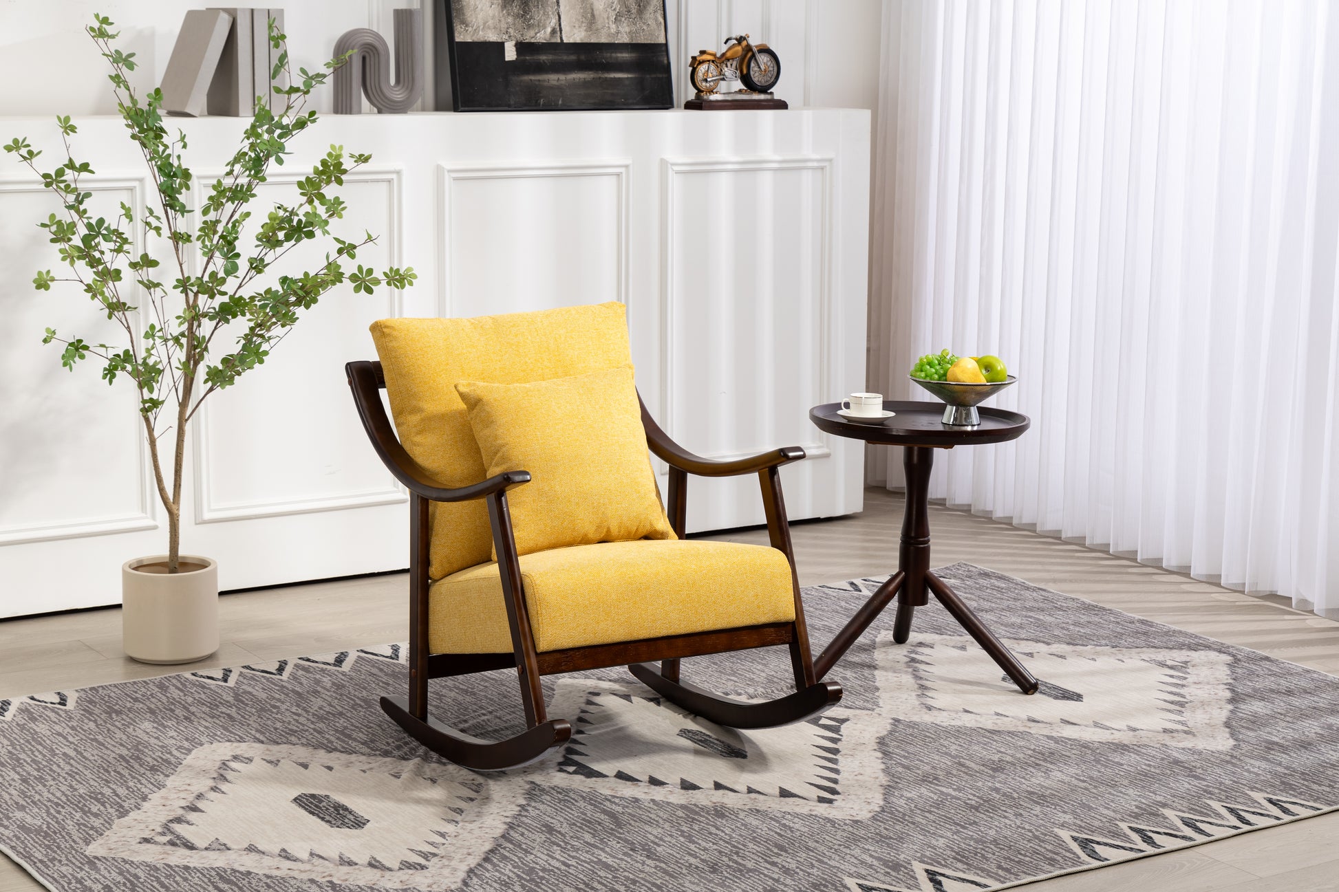 Woven Fabric Mid Century Modern Accent Chairs Comfy Upholstered Glider Arm Chair With Solid Wood For Living Room Bedroom Balcony Yellow Brown Bedroom Modern Rubberwood Foam Linen