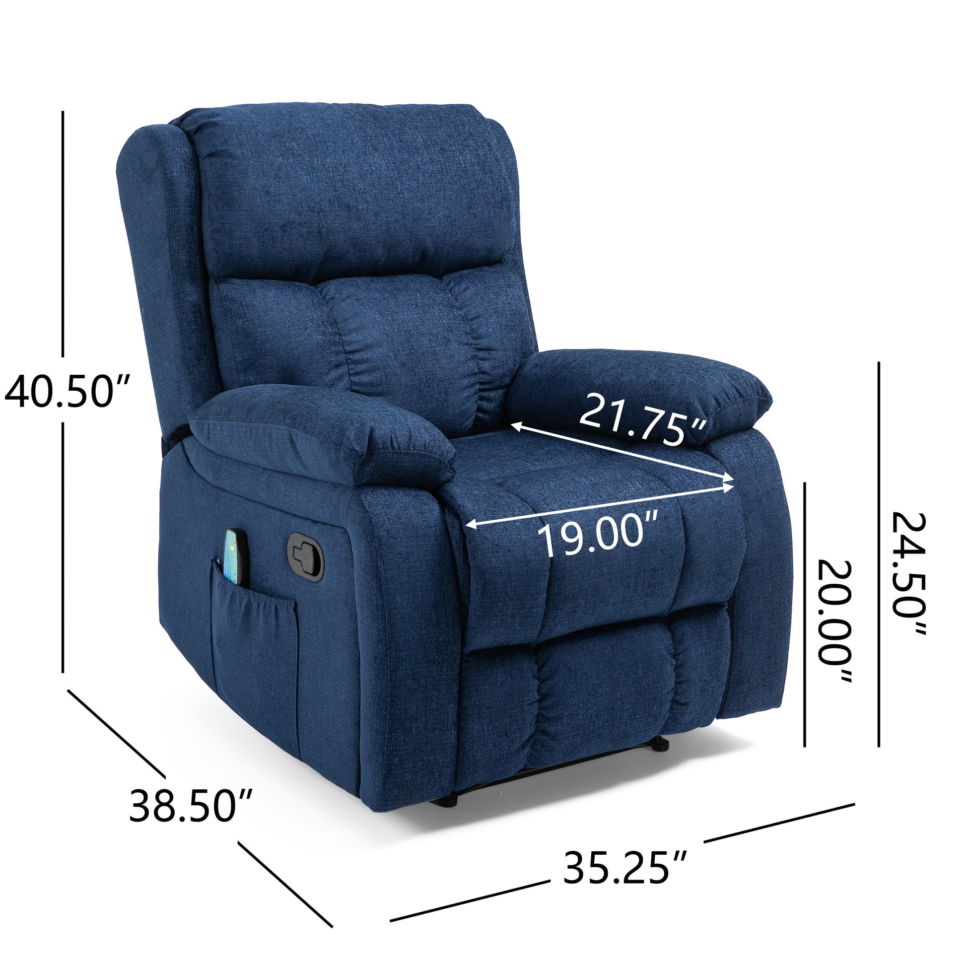 Massage Recliner Navy Blue Fabric