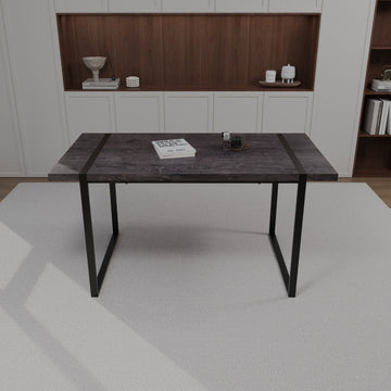 59 "Rural Industrial Rectangular Mdf Black Dining Table, 4 6 People, 1.5" Thick Engineering Wood Tabletop And Black Rectangular Metal Legs, Used For Writing Desk, Kitchen, Terrace, Dining Room Black Kitchen Mdf