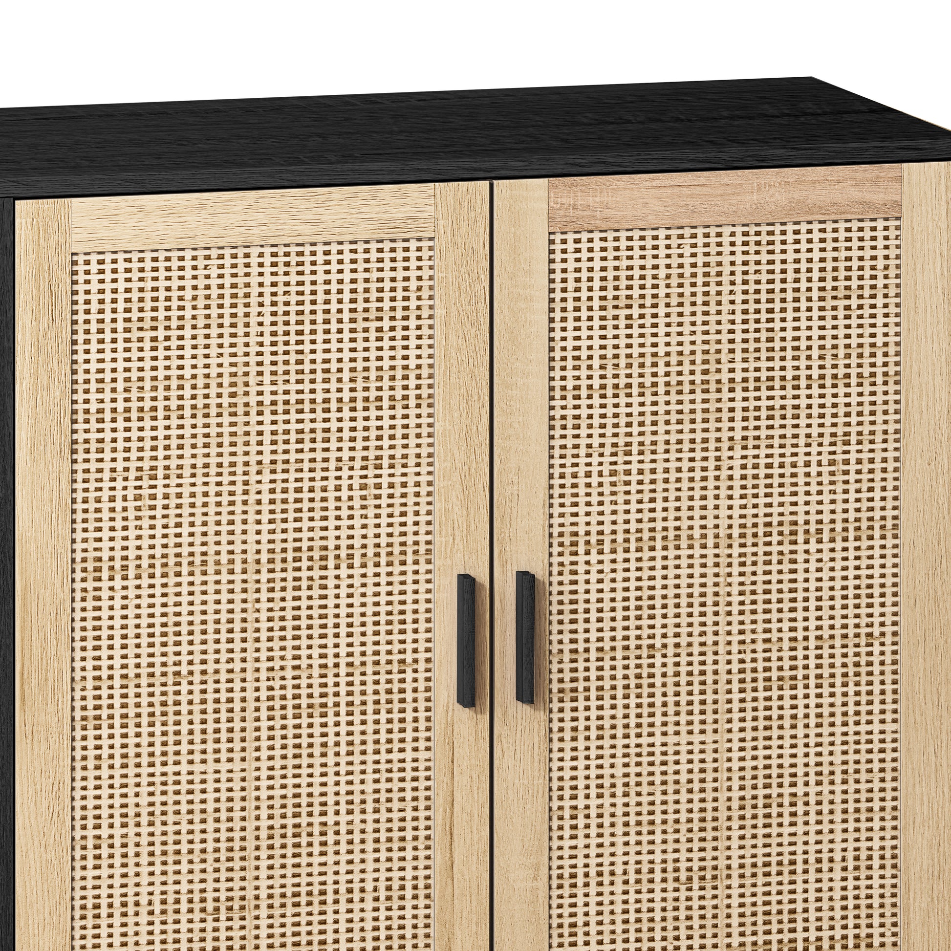 62.20"Elegant And Functional 4 Door Rattan Decorative Storage Cabinet,For Bedroom,Living Room,Office,Easy Assembly,Black Same Sku:W757P190068 Black Primary Living Space Particle Board