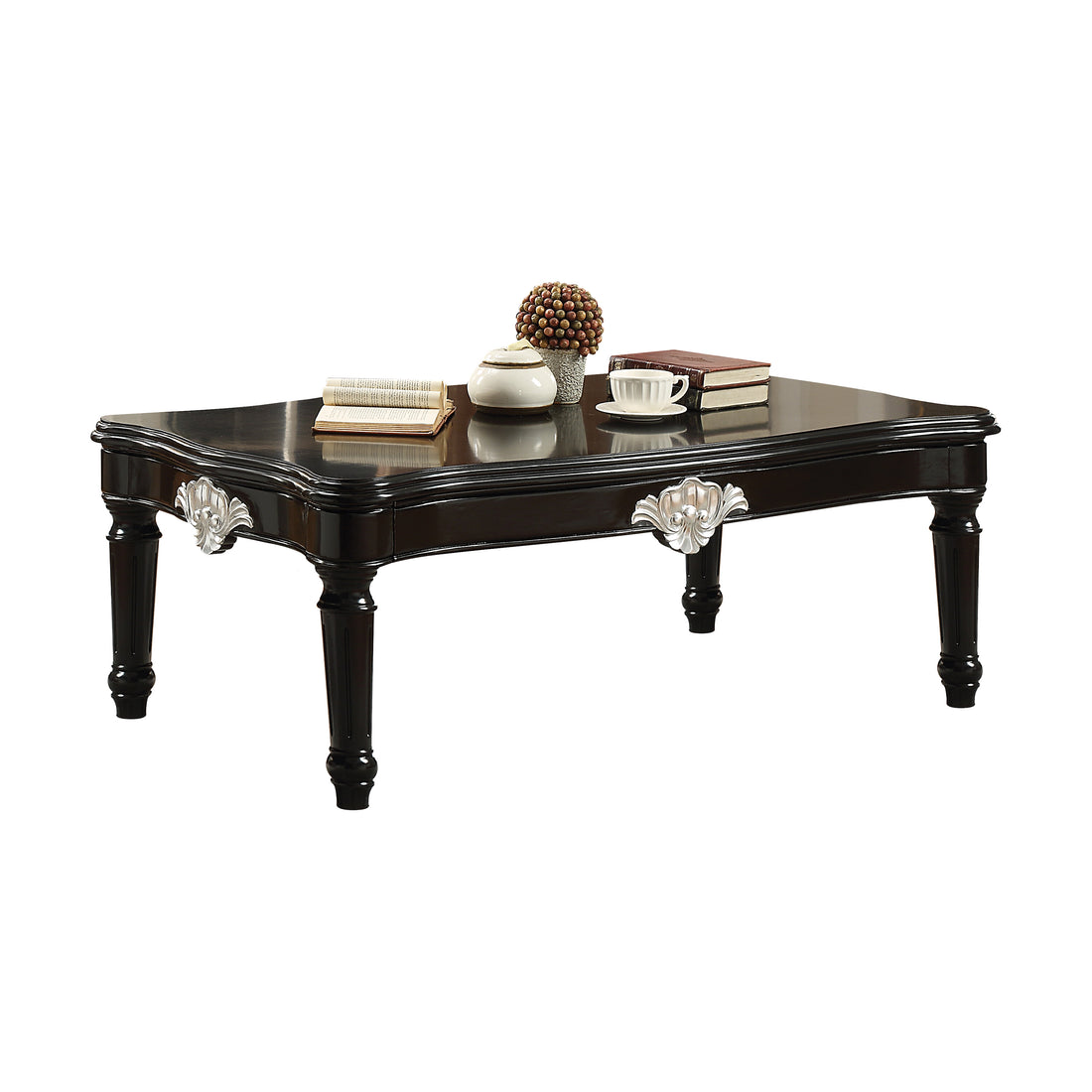 Black Coffee Table With Turned Legs Black Primary Living Space Rectangular Solid Wood Mdf