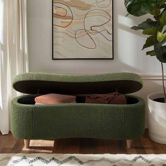 Boucle Flip Top Storage Bench Green See Below Green Wood