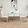 Modern Simple Rectangular Glass Dining Table, Solid Tempered Glass Countertop, Wood Transfer Metal Table Legs, White Pu Dining Chair Set, Suitable For Restaurant Kitchen Use Set Of 5 Metal Glass White Pu Seats 4 Metal Rectangular Dining Table With Chair