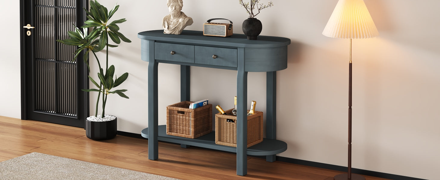 Elegant Retro Console Table With Curved Design And Smooth Glaze For Entryways, Living Rooms And Hallways Navy Navy Solid Wood Mdf