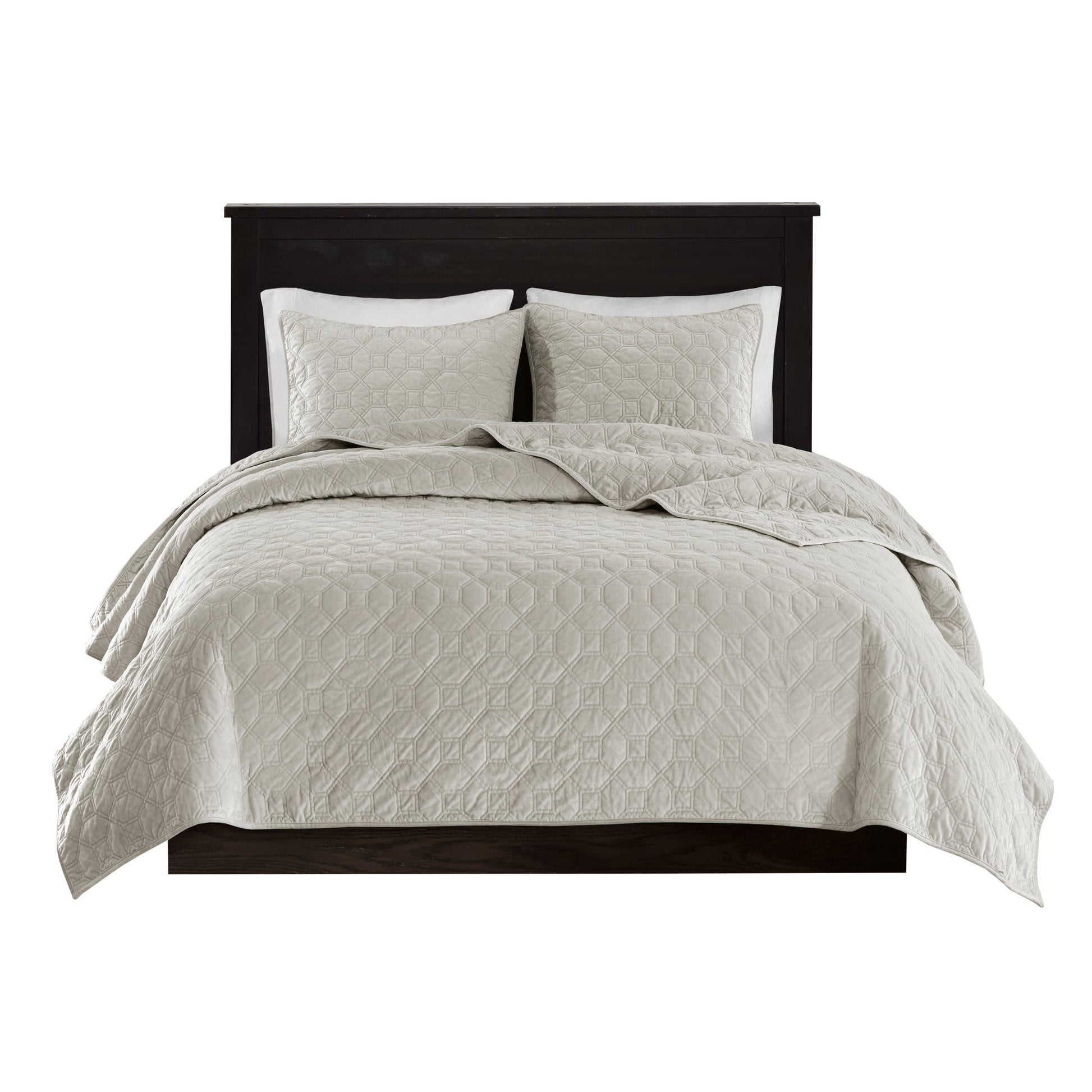 3 Piece Velvet Quilt Set Ivory Full Queen Full Ivory Cotton