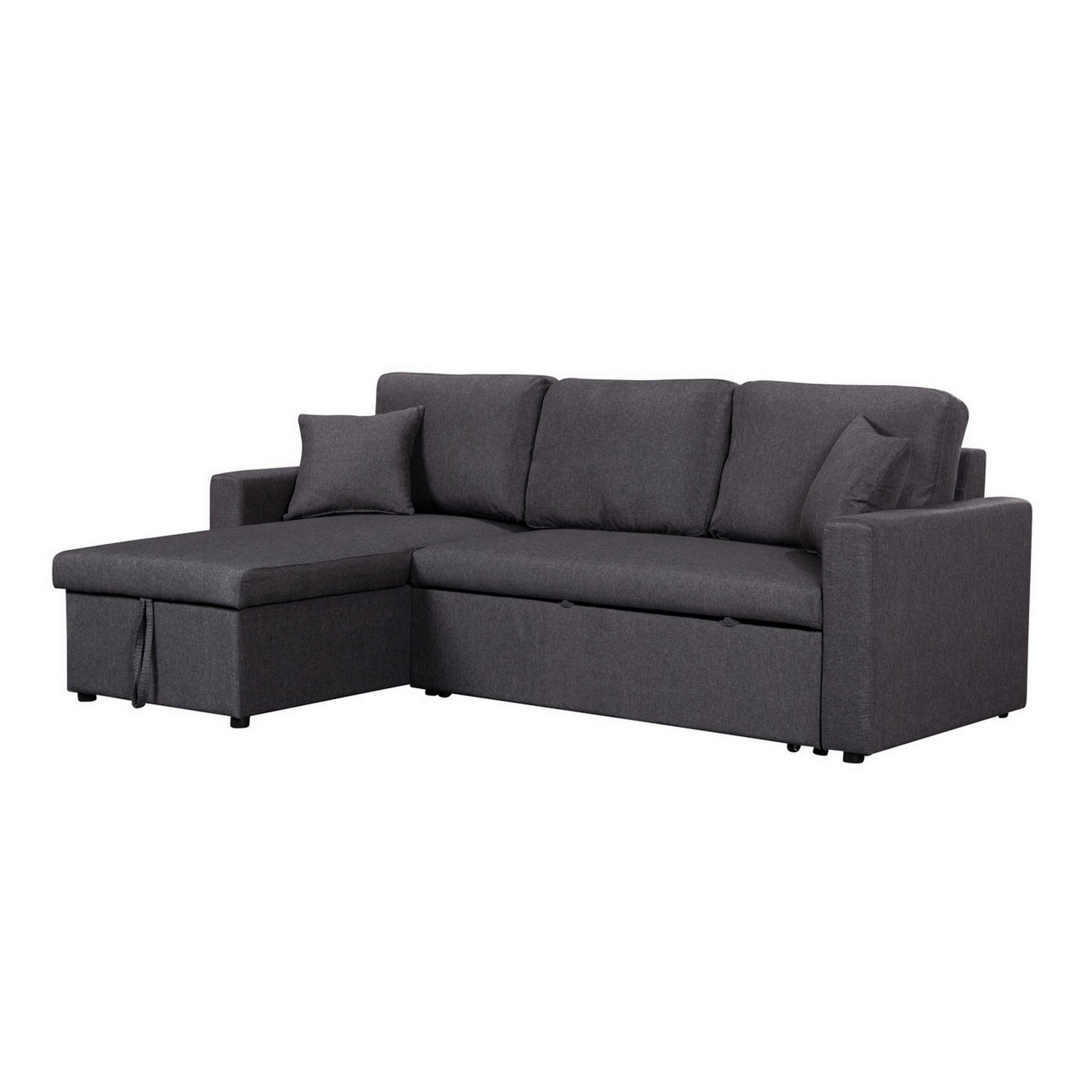 82 Inch Reversible Sleeper Sectional Sofa With Storage Chaise, Dark Gray Gray Wood Fabric 3 Seat