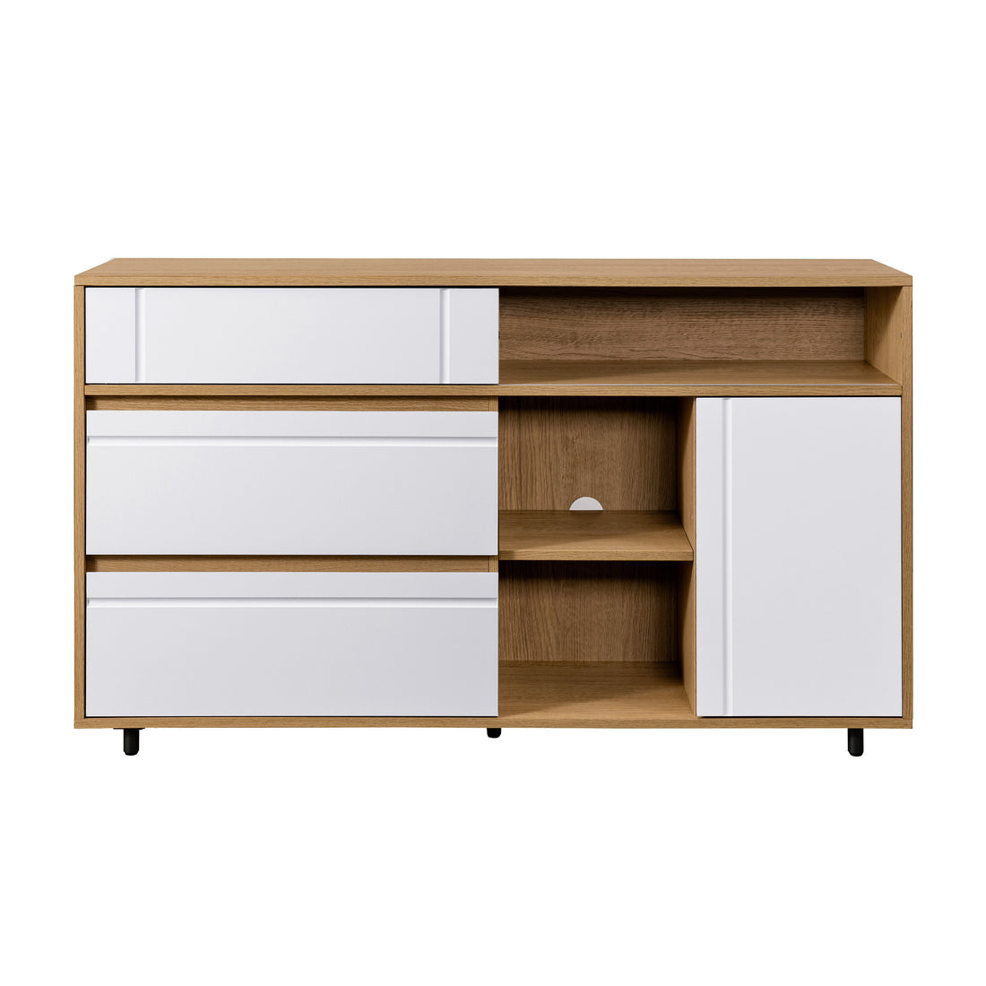 Contemporary Detailed Door Sideboard With Open Storage Coastal Oak Solid White Light Brown Mdf Mdf