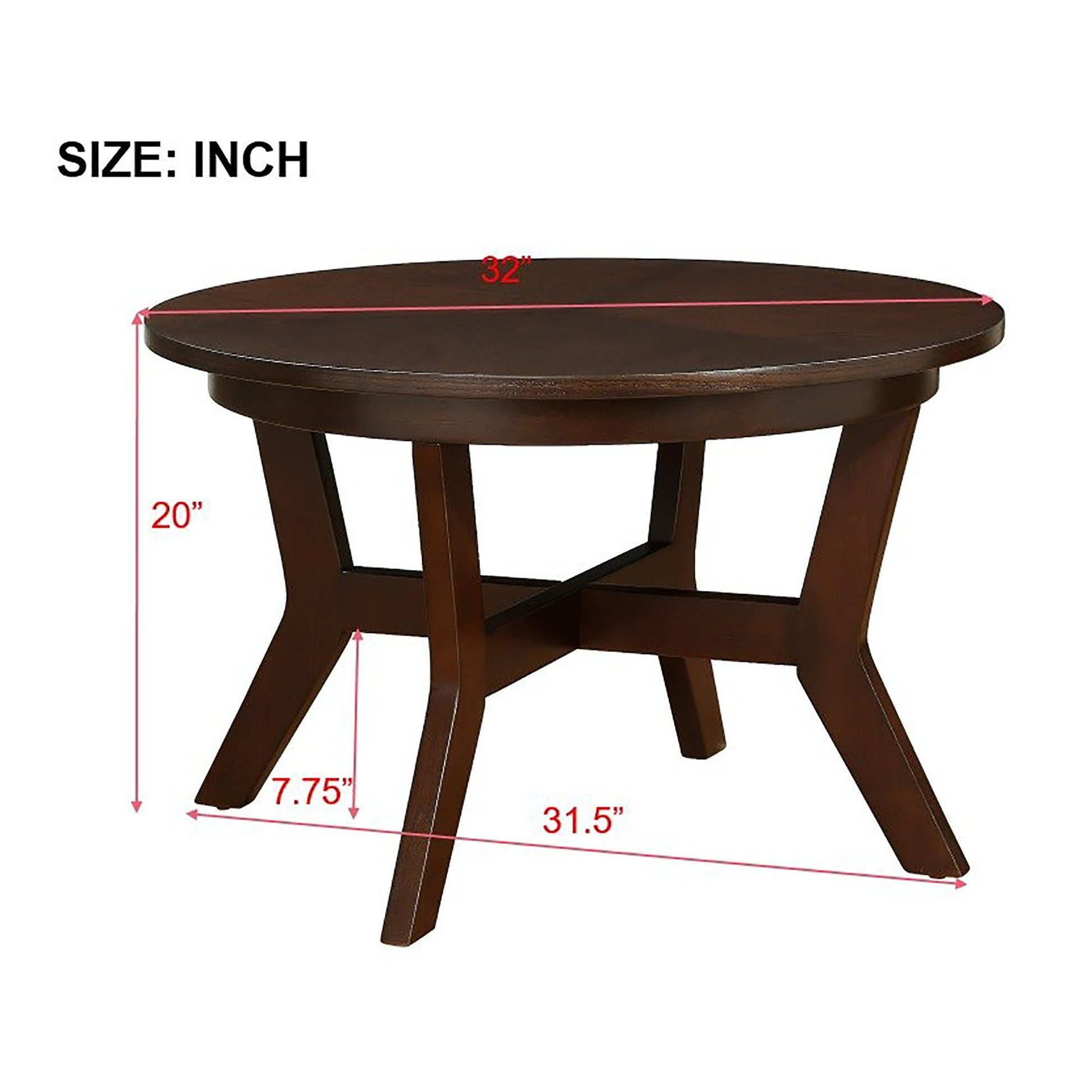 32Inch Wood Round Coffee Table For Living Room,Mid Century Farmhouse Circle Wooden Coffee Tables For Apartment, Easy Assembly, Espresso Espresso Rubber Wood