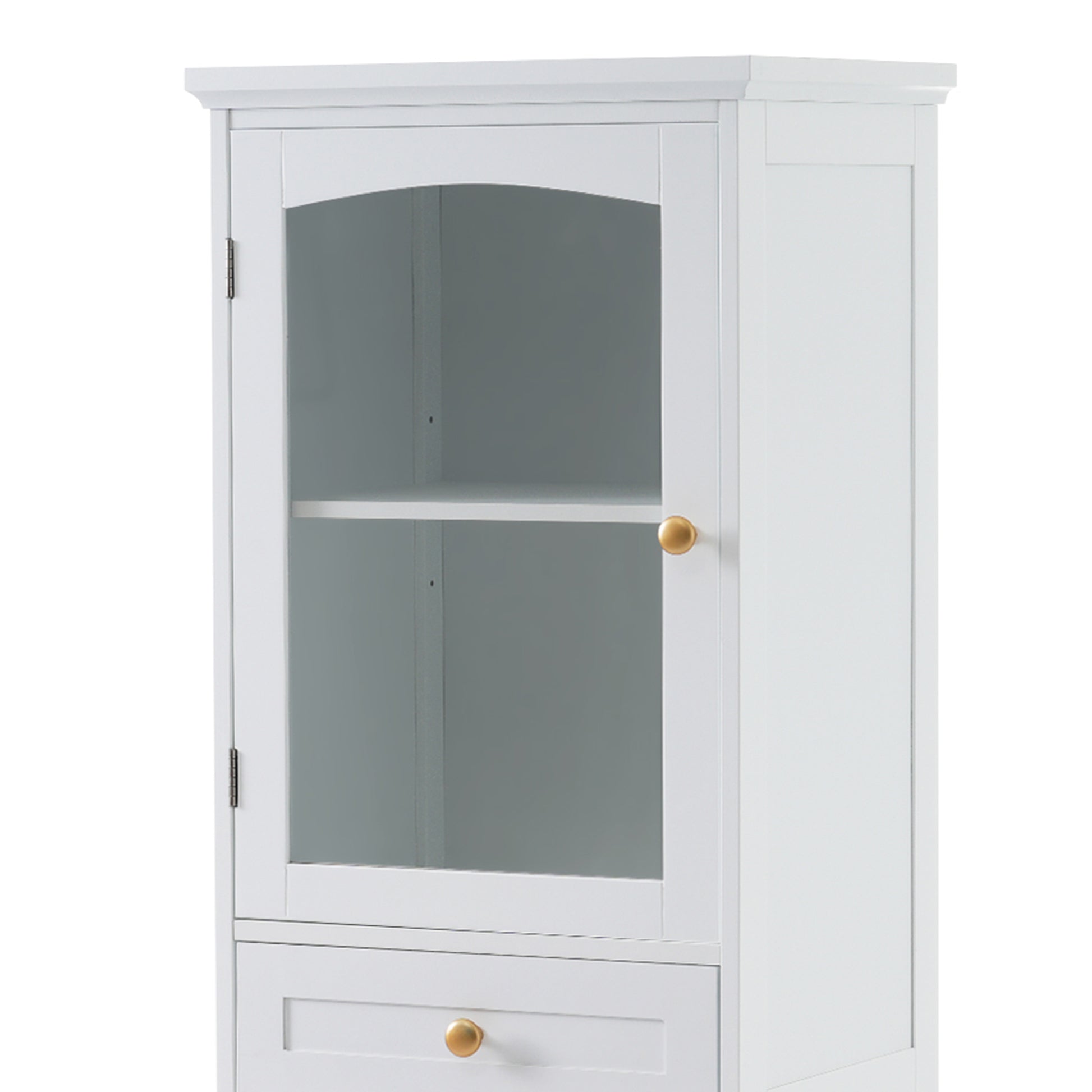 Tall Bathroom Storage Cabinet With Glass Doors, Free Standing, Two Drawers, And Adjustable Shelves, Mdf Board, Painted White Perfect For Displaying Your Favorite Items 2 White 2 4 Adjustable Shelves Bathroom Freestanding Partice Board Mdf Pine Wood