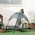 Pawhut Elevated Portable Dog Cot Pet Bed With Uv Protection Canopy Shade, 30 Inch, Gray Gray Metal