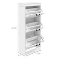 Homcom Shoe Cabinet For Entryway, Narrow Shoe Rack Storage Organizer With 3 Flip Drawers And Adjustable Shelves For 15 Pairs Of Shoes, White White Mdf