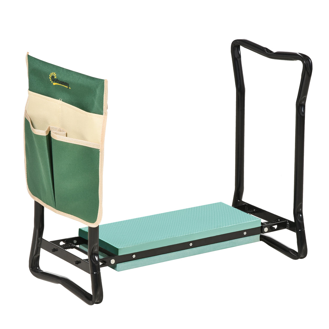 Outsunny Garden Kneeler Seat Stool Bench Kneeling Pad And 1 Large Side Tool Pouch & Easy Folding Design For Transport & Storage Green Steel