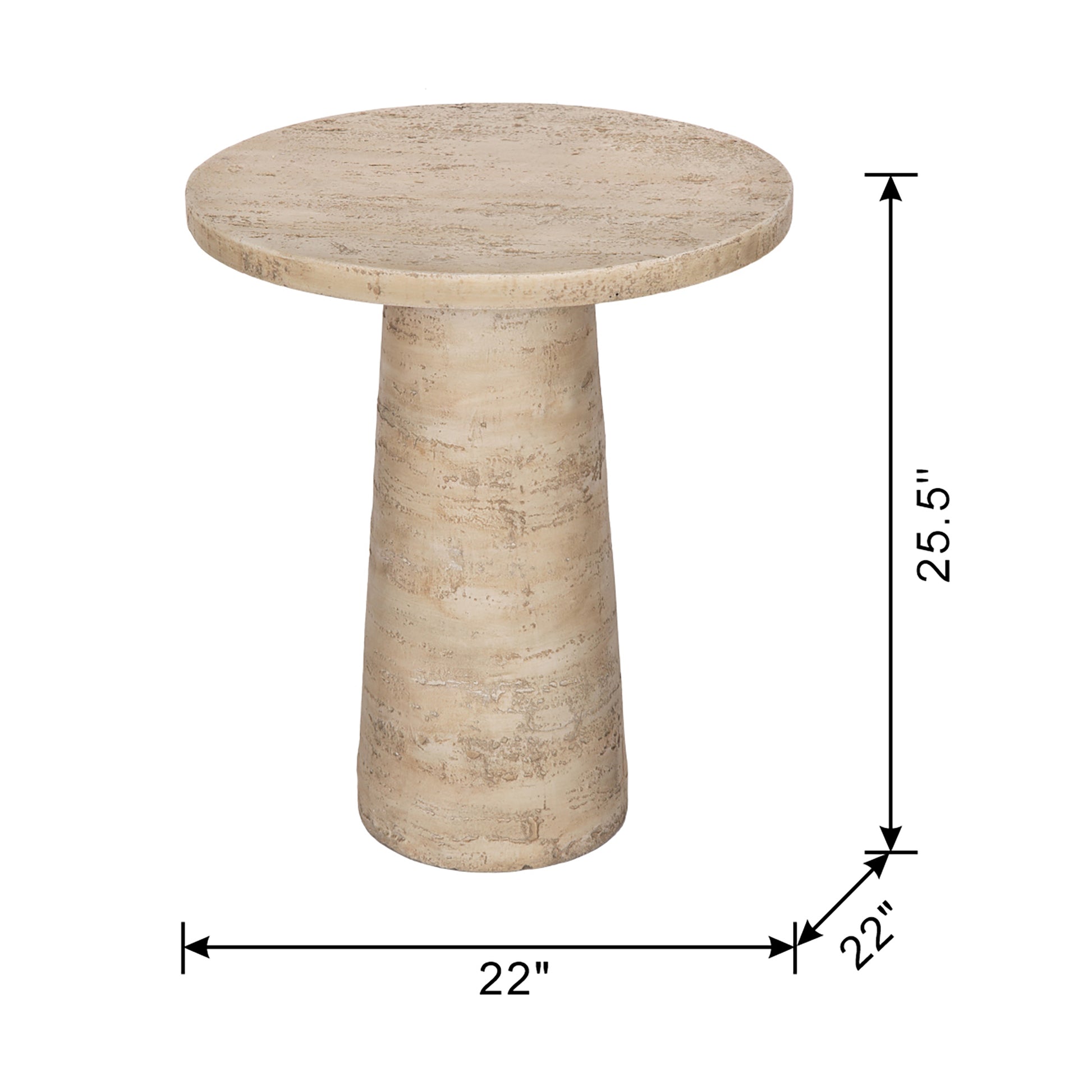 22X22X25.5" Cream Round Side Table With Pedestal Base Cream Magnesium Oxide