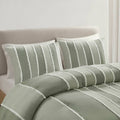 3 Piece Striped Cotton Comforter Set Sage Full Queen Sage Cotton