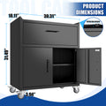 2 Door 1 Drawer Tool Cabinets For Garage, Lockable Garage Storage Cabinet, Locking Metal Storage Cabinet With Wheels, Rolling Tool Chest, Assembly Required H35.4*W30.3*D18 Black American