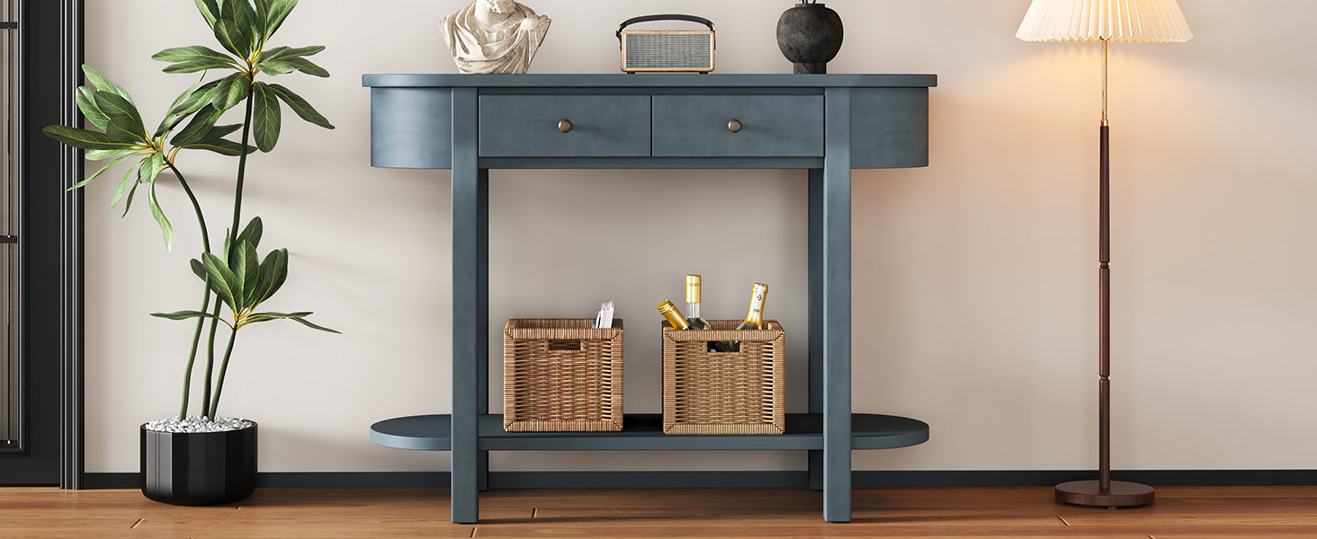 Elegant Retro Console Table With Curved Design And Smooth Glaze For Entryways, Living Rooms And Hallways Navy Navy Solid Wood Mdf