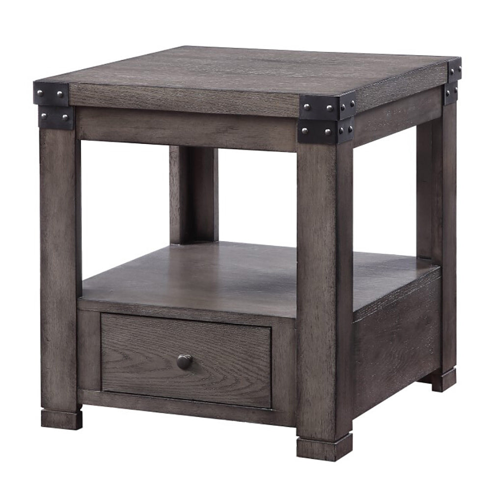 Ash Grey End Table With Square Leg Grey Primary Living Space Rubberwood Drawers Rectangular Wood