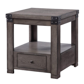 Ash Grey End Table With Square Leg Grey Primary Living Space Rubberwood Drawers Rectangular Wood
