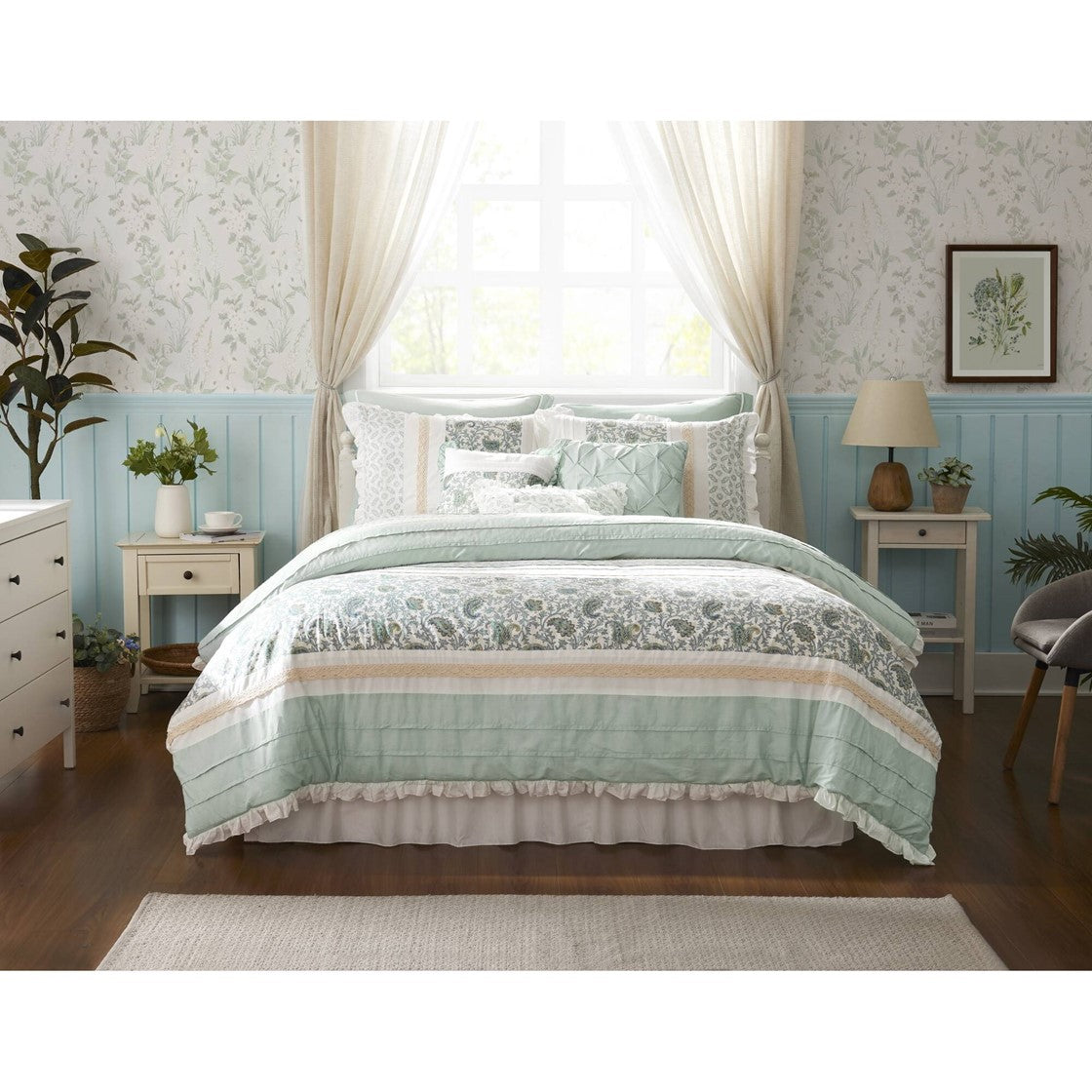 9 Piece Cotton Percale Comforter Set Aqua Cal King California King Aqua Polyester