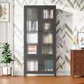 Large Metal Storage Cabinet Display Cabinet With 4 Glass Doors 5 Shelves Side Cabinet Bookcase Freestanding Cabinet For Bedroom Living Room Pantry Home Office Black, Waffle Grids Tempered Glass Freestanding 5 Or More Spaces Black Office Glass Doors