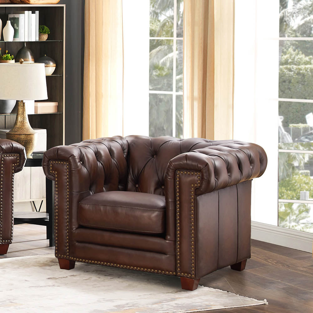 Stanwood Leather Chair Caramel Down Filling Genuine Leather