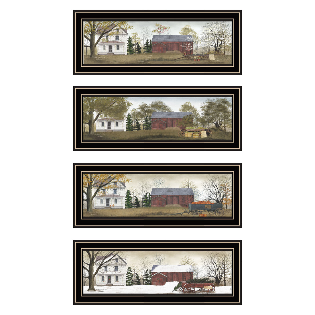 4 Piece Vignette Four Seasons Homesteads Black Framed Wall Art For Living Room, Bedroom Wall Art Print For Home Decor By Billy Jacobs Multicolor Wood Paper
