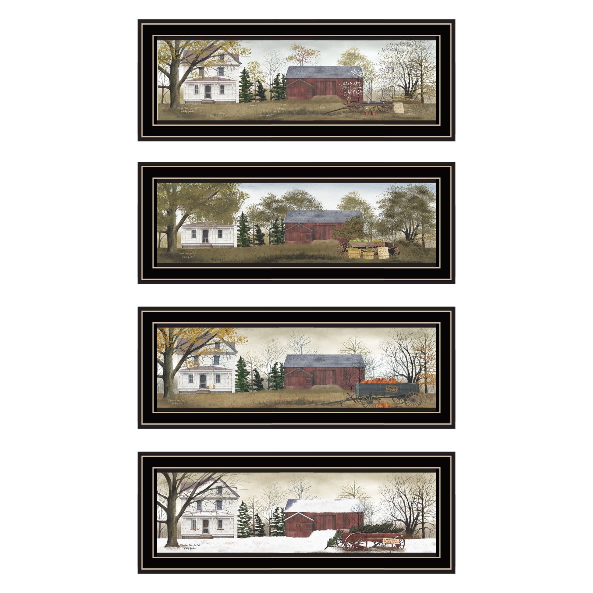 4 Piece Vignette Four Seasons Homesteads Black Framed Wall Art For Living Room, Bedroom Wall Art Print For Home Decor By Billy Jacobs Multicolor Wood Paper