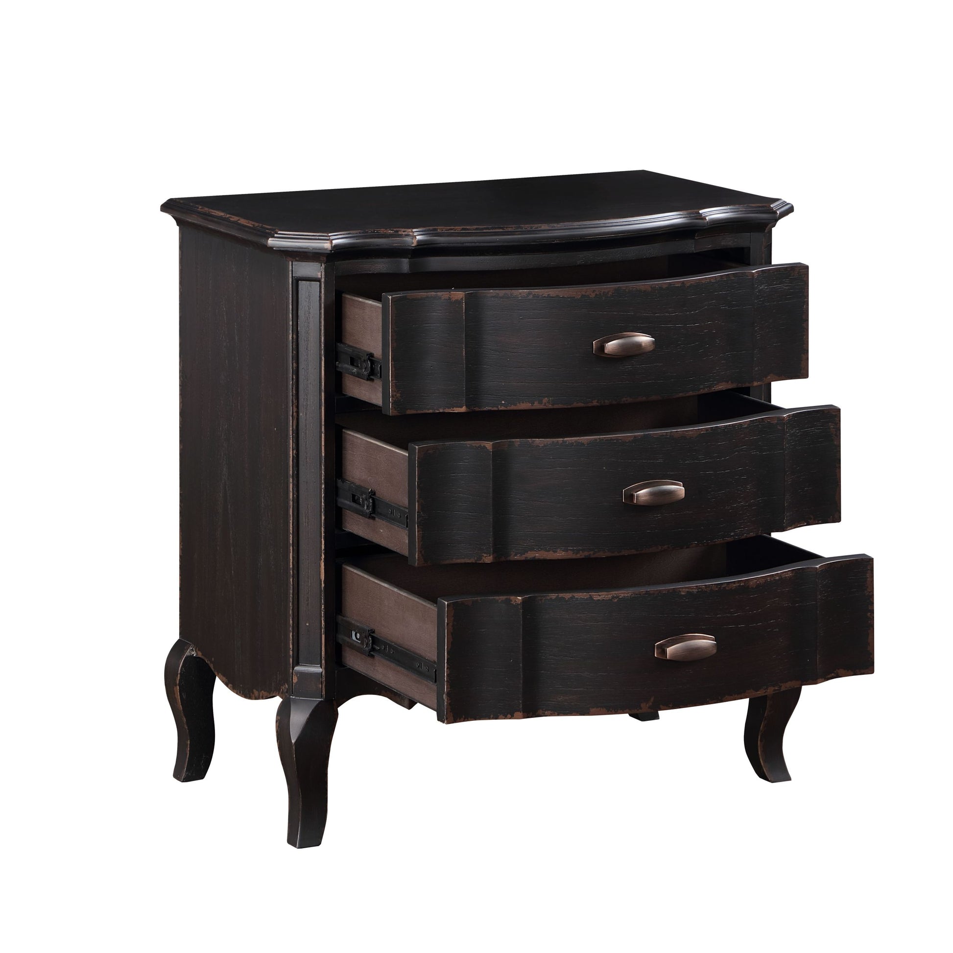Antique Black 3 Drawer Nightstand Antique Black 3 Drawers Bedroom Rectangle French Country Felt Lined Drawers Antique Solid Wood