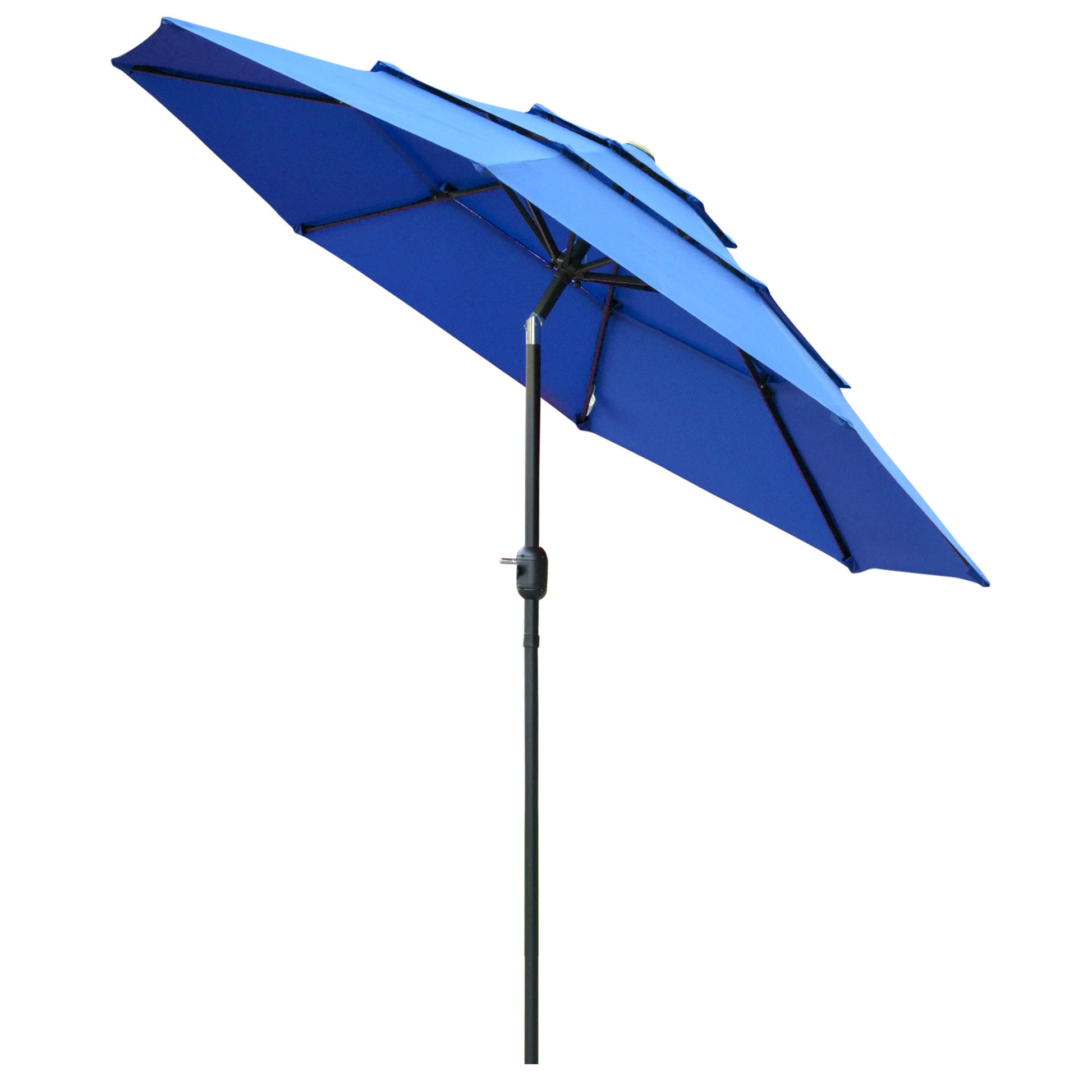 Outsunny 9Ft 3 Tiers Patio Umbrella Outdoor Market Umbrella With Crank, Push Button Tilt For Deck, Backyard And Lawn, Dark Blue Blue Polyester