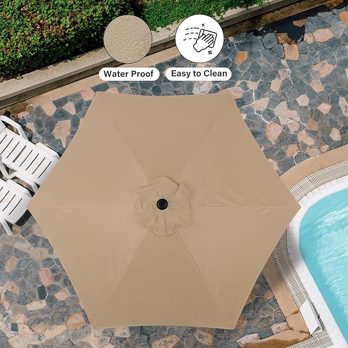 9' Patio Umbrella Outdoor Table Market Yard Umbrella With Push Button Tilt Crank Tan Stainless Steel