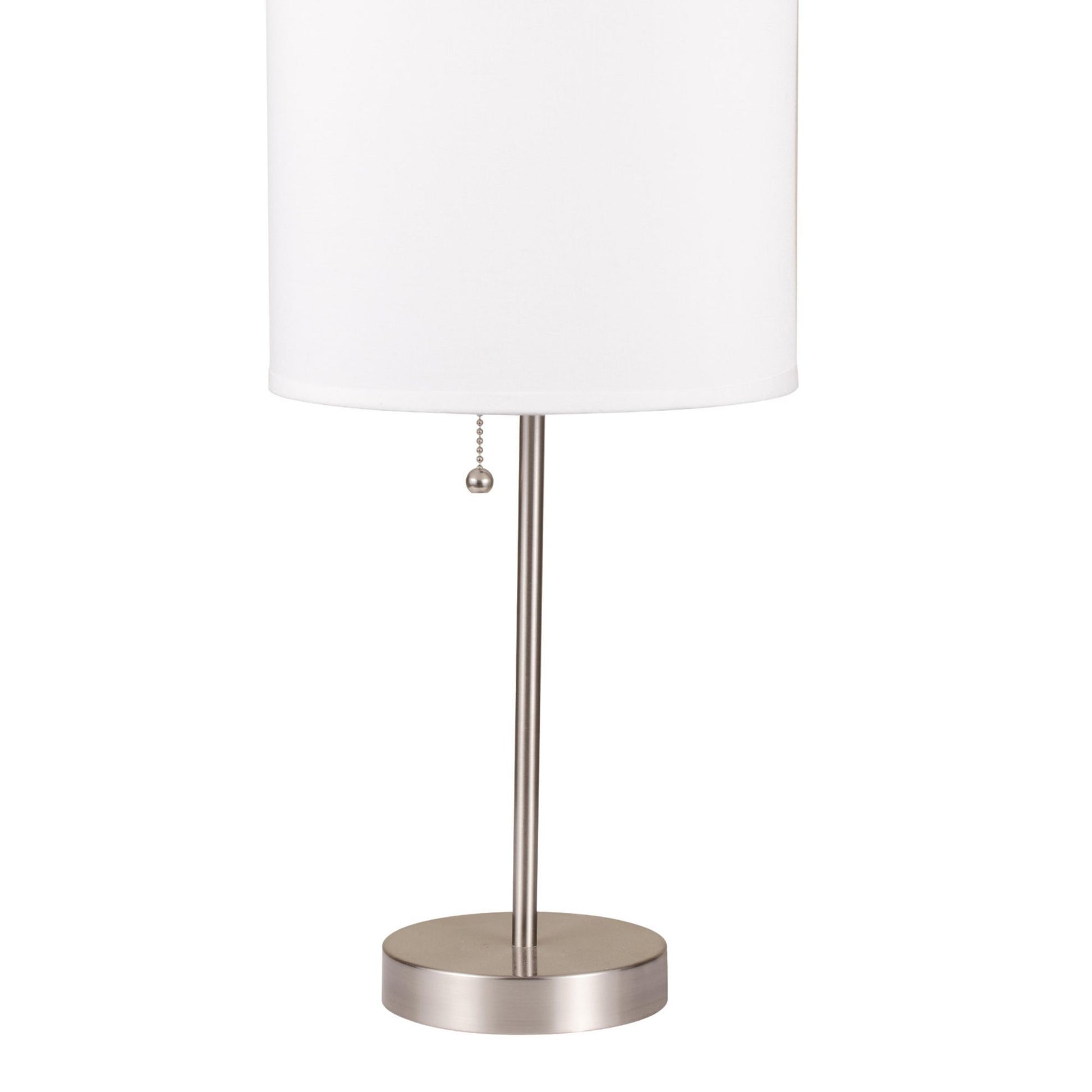 19" Tall Metal Table Lamp With Silver Finish, White Shade Multicolor Metal