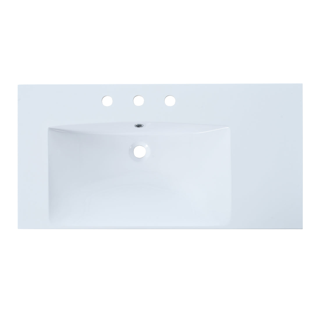 36" Single Bathroom Basin Sink, Left Offset Sink Vanity Top Only, 3 Faucet Holes, Resin White Bathroom Resin