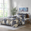 3 Piece Printed Cotton Quilt Set Navy Full Queen Queen Navy Cotton