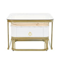 Nesting Coffee Table With Drawer, Set Of 2, Exquisite Square Stacking Coffee Tables With Brown Tempered Glass, Side Table With High Gloss Marble Grain Tabletop For Living Room, White White Gold Primary Living Space Drawers Square Mdf Steel