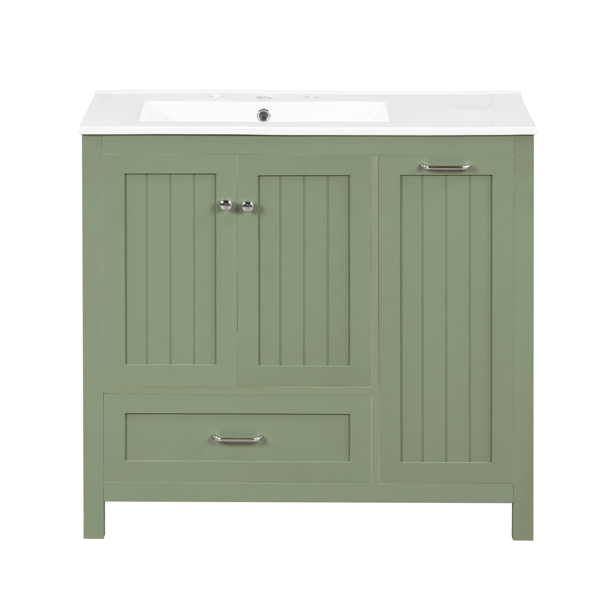 36" Bathroom Vanity With Sink, One Cabinet With Two Doors And One Big Drawer And One Flip Drawer, Solid Wood And Mdf Board, Green Green Solid Wood Mdf